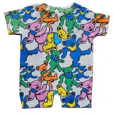 Short-sleeve shirt with colorful bear pattern on a white background