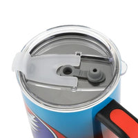 Insulated tumbler lid with a sliding closure mechanism.