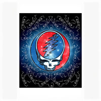 Grateful Dead ’Steal Your Face’ skull logo featuring red and blue lightning bolt design.