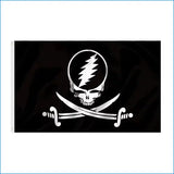 Flag with skull and crossbones design on a black background