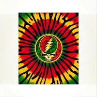 Grateful Dead ’Steal Your Face’ skull logo with lightning bolt in rasta colors.