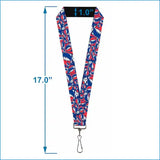 A vibrant red, white, and blue grateful dead lanyard featuring the iconic dancing bear design.