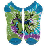 Tie-dyed ankle socks featuring a dancing Grateful Dead bear design.