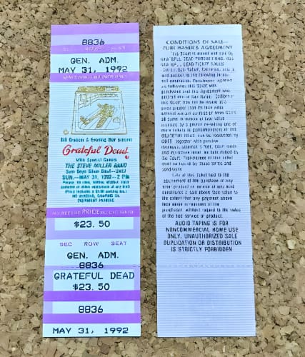 Grateful Dead - Vintage 1992 Unused Mail Order Concert Ticket - Limited Edition Collectibles