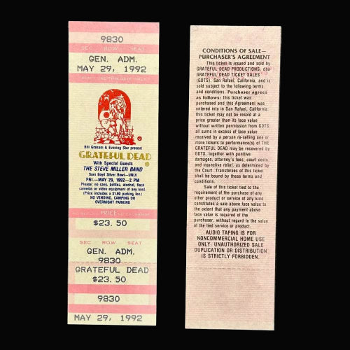 限定 正規品 貴重 Grateful Dead Vintage Ticket grateful-dead-vintage-1992-