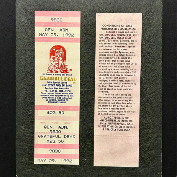 Concert ticket for the Grateful Dead from May 29, 1972, priced at $23.50.