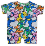 Short-sleeve shirt with colorful bear pattern on a white background