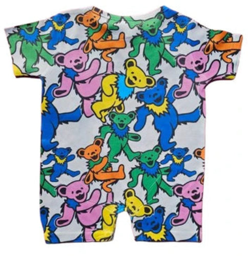 Short-sleeve shirt with colorful bear pattern on a white background