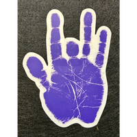 Purple hand sign with white outline.