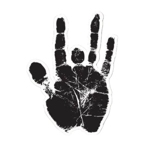 Black handprint on a white background