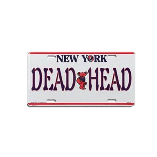 License plate with 'New York Dead Head' text and bear graphic on a white background