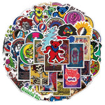 Collection of colorful stickers featuring various designs on a white background