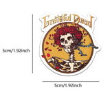 Sticker with 'Grateful Dead' logo featuring a skeleton and roses, with dimensions indicated.
