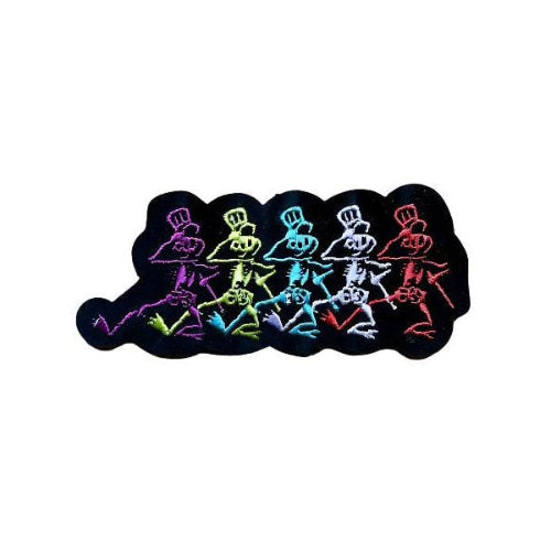 Colorful skeleton patch with dancing skeletons on a white background