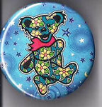 Grateful Dead - Blue/Green Dancing Bear and Flowers Button