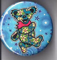 Grateful Dead - Botón de flores y oso bailando azul/verde